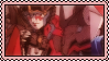 a stamp of Windblade stroking Starscream's head from Hot Motor Oil, with a light pink border.